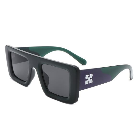 Luxury Green & Gray Square Sunglasses Unisex Classy Exotic - Picture 3 of 3